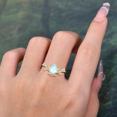 Pear Shaped Natural Moonstone Engagement Ring Wedding Ring