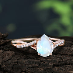 Pear Cut Natural Moonstone Proposal Engagement Ring For Women