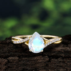 Pear Cut Natural Moonstone Proposal Engagement Ring For Women
