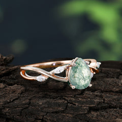 Lux Minimalist 4-Prong Pear-Cut Natural Moss Agate Engagement Ring