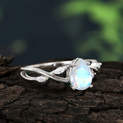 4-Prong Moonstone Pear Shaped Commitment Engagement Ring For Women