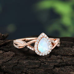 3 Prong Moonstone Pear Cut Shaped Promise Ring Commitment Engagement Ring