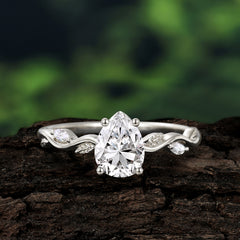 Nature-Inspired Classic 4-Prong Pear-Cut Moissanite Engagement Ring