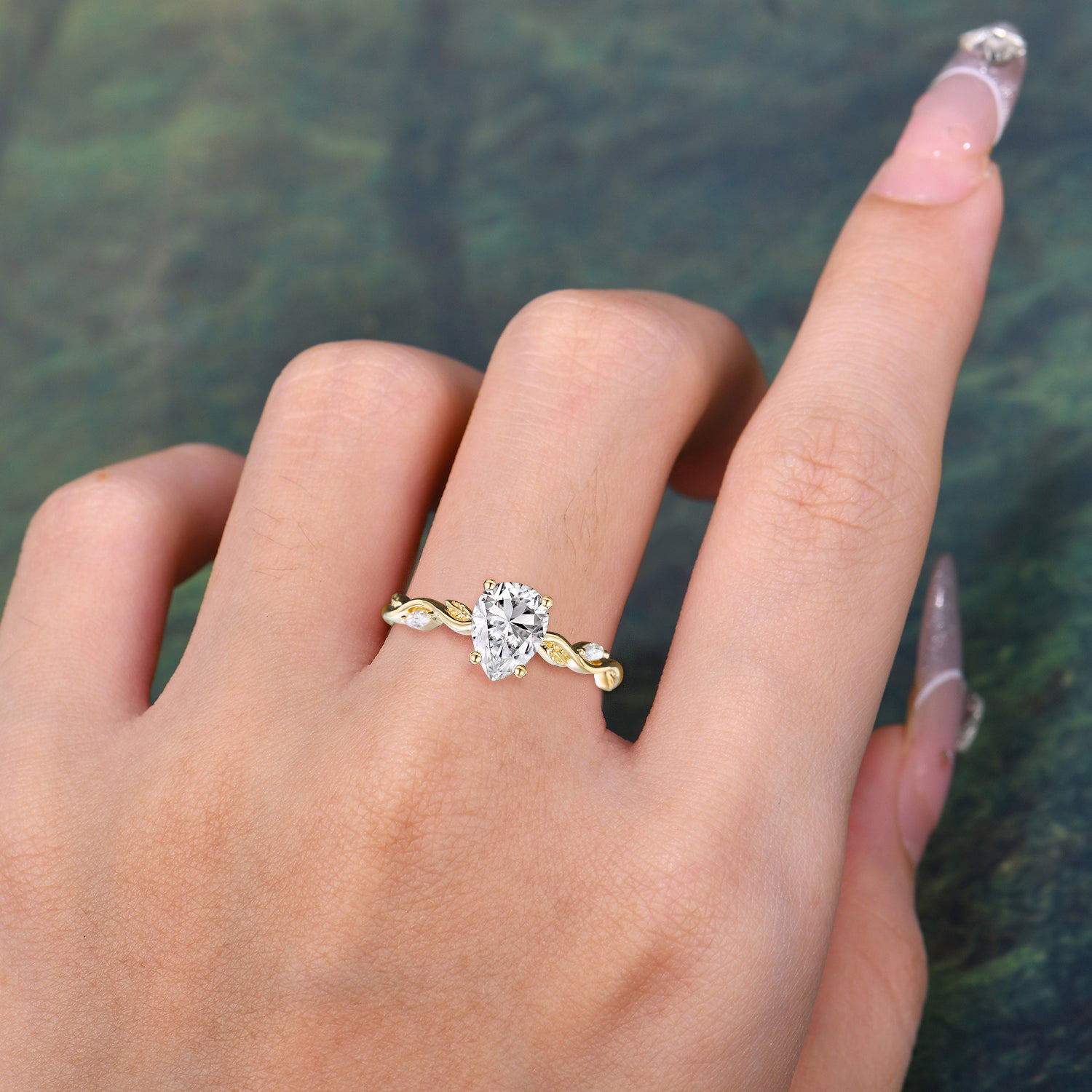 Nature-Inspired Classic 4-Prong Pear-Cut Moissanite Engagement Ring