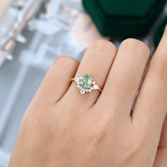 Classic Luxe 6-Prong Pear-Cut Natural Moss Agate Engagement Ring