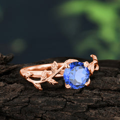 Nature-Inspired Classic 4-Prong Round Sapphire Engagement Ring