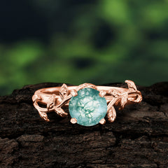 Nature-Inspired Classic 4-Prong Round Natural Moss Agate Engagement Ring