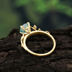 Nature-Inspired Classic 4-Prong Round Natural Moss Agate Engagement Ring