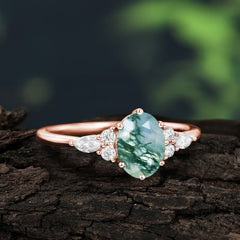 Luxury Legacy 6-Prong Oval-Cut Natural Moss Agate Engagement Ring