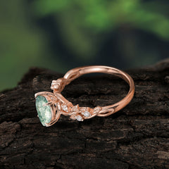 4 Prong Natural Inspired Ring Floral Natural Moss Agate Engagement Ring Pear Cut Ring