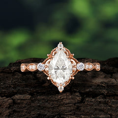 Antique Pear-Cut Moissanite Engagement Ring