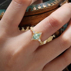 Antique Pear-Cut Natural Moss Agate Engagement Ring