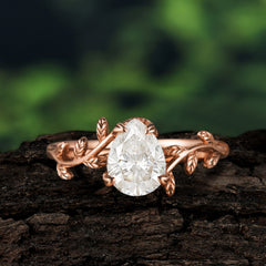 Organic Vine-Entwined 4-Prong Pear-Cut Moissanite Engagement Ring
