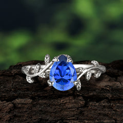Organic Vine-Entwined 4-Prong Pear-Cut Sapphire Engagement Ring
