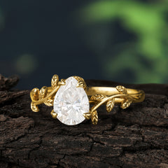 Organic Vine-Entwined 4-Prong Pear-Cut Moissanite Engagement Ring