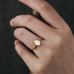 Organic Vine-Entwined 4-Prong Pear-Cut Moissanite Engagement Ring