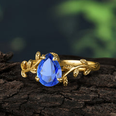 Organic Vine-Entwined 4-Prong Pear-Cut Sapphire Engagement Ring