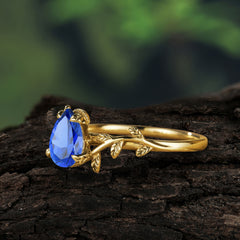 Organic Vine-Entwined 4-Prong Pear-Cut Sapphire Engagement Ring