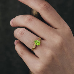 Organic Vine-Entwined 4-Prong Pear-Cut Peridot Engagement Ring
