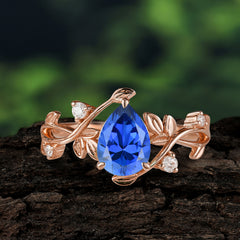 Branch-Inspired 3-Prong Pear-Cut Sapphire Engagement Ring