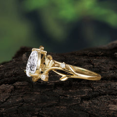 Branch-Inspired 3-Prong Pear-Cut Moissanite Engagement Ring