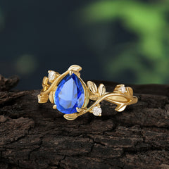 Branch-Inspired 3-Prong Pear-Cut Sapphire Engagement Ring