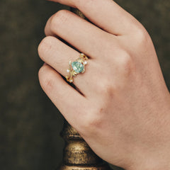 Branch-Inspired 3-Prong Pear-Cut Natural Moss Agate Engagement Ring