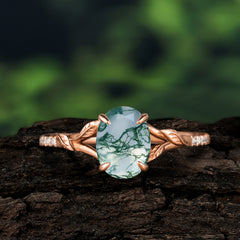 Heirloom 4-Prong Oval Cut Natural Moss Agate Engagement Ring
