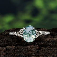 Heirloom 4-Prong Oval Cut Natural Moss Agate Engagement Ring