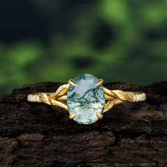 Heirloom 4-Prong Oval Cut Natural Moss Agate Engagement Ring