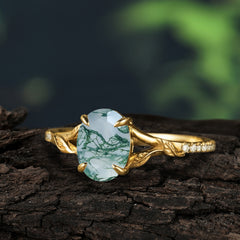 Heirloom 4-Prong Oval Cut Natural Moss Agate Engagement Ring