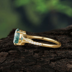 Luxury 4-Prong Oval Cut Natural Moss Agate Engagement Ring