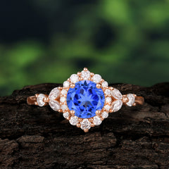 Luxury 4-Prong Round Cut Sapphire Engagement Ring