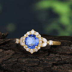 Luxury 4-Prong Round Cut Sapphire Engagement Ring
