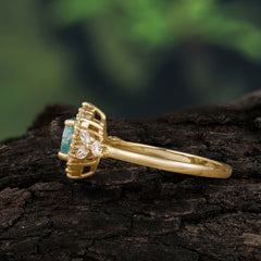 Luxury 4-Prong Round Natural Moss Agate Engagement Ring