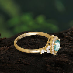 Luxury 4-Prong Round Natural Moss Agate Engagement Ring