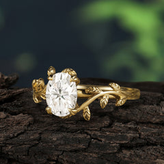 Nature Inspired 4 Prong Oval Moissanite Wedding Ring