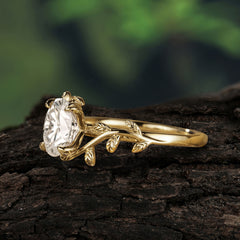 Nature Inspired 4 Prong Oval Moissanite Wedding Ring