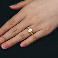 Nature Inspired 4 Prong Oval Moissanite Wedding Ring