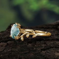 Nature Inspired 4 Prong Oval Cut Natural Moss Agate Wedding Ring