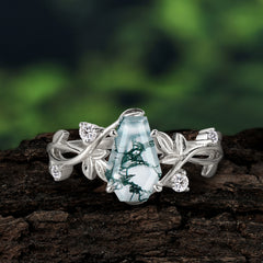 Nature Inspired 4 Prong Coffin-Cut Natural Moss Agate Engagement Ring
