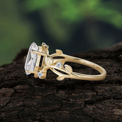 Nature Inspired Coffin-Cut Moissanite Engagement Ring