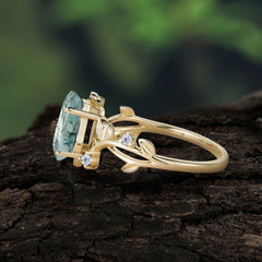 Nature Inspired 4 Prong Coffin-Cut Natural Moss Agate Engagement Ring