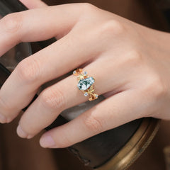 Nature Inspired 4 Prong Coffin-Cut Natural Moss Agate Engagement Ring
