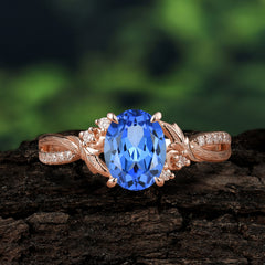 Nature Inspired 4 Prong Golden Vine Oval Cut Sapphire Ring