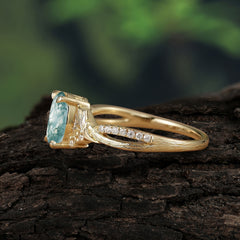 Nature Inspired 4 Prong Golden Vine Oval Cut Natural Moss Agate Ring