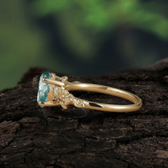 4 Prong Oval Natural Moss Agate Gold Ring for Timeless Love