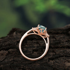 Vintage - Style 4 Prong Emerald Cut Natural Moss Agate Ring