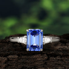 Vintage - Style 4 Prong Emerald Cut Sapphire Ring