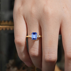 Vintage - Style 4 Prong Emerald Cut Sapphire Ring